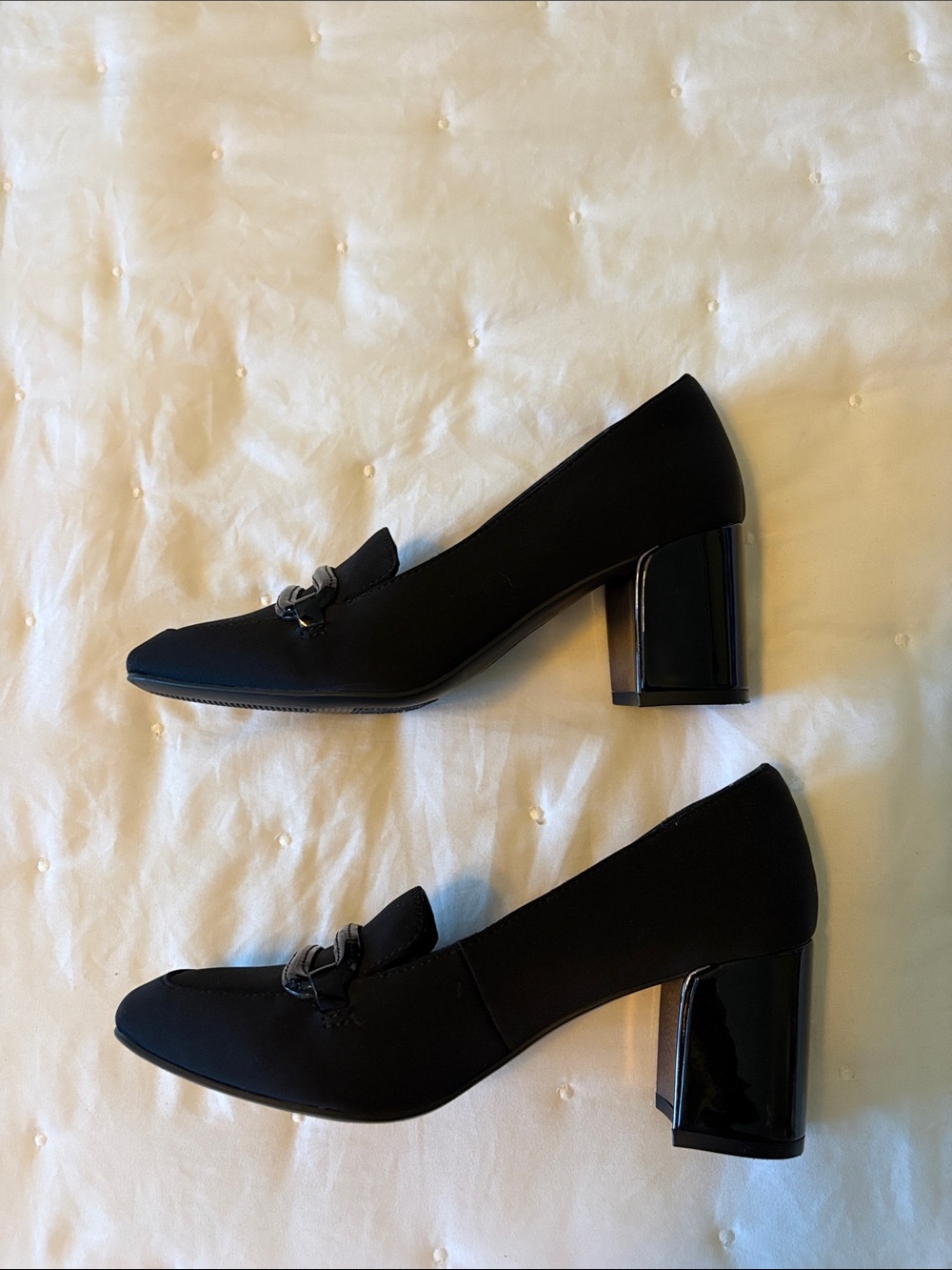 Anne Klein “I flex” Black Square-Toe Loafers with Decorative Buckle - Picture 6 of 12